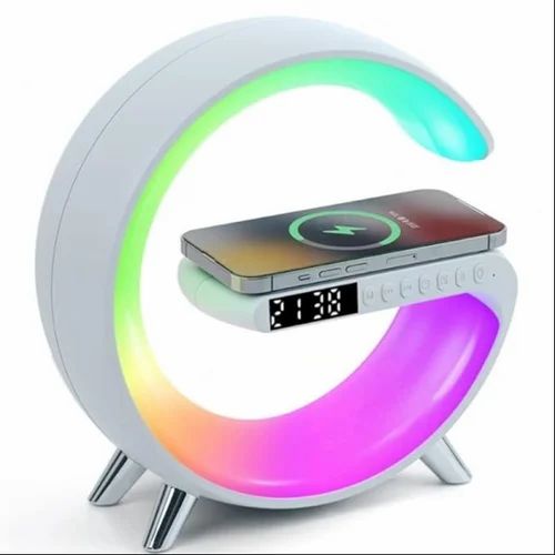 G-Shape Bluetooth Speaker With FM Radio RGB Light Table Lamp Wireless Charger
