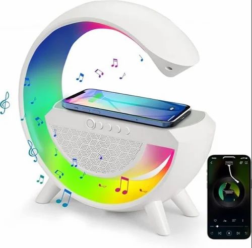 G-Shape Bluetooth Speaker With FM Radio RGB Light Table Lamp Wireless Charger
